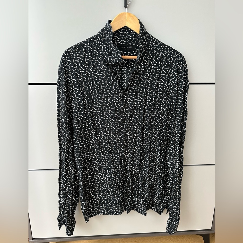 All Saints Black & White Patterned Men’s Long Sleeve Shirt
